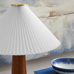 Jessica Walnut Wooden Base Table Lamp With Pleated Fabric Shade - Ornate Home