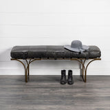Jessie Black/Gold Leather Seat Accent Bench - Ornate Home