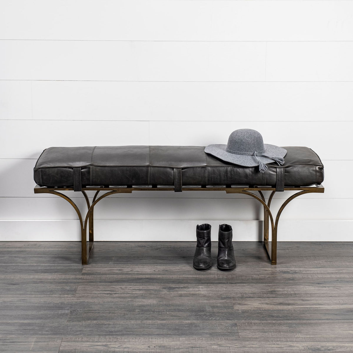 Jessie Black/Gold Leather Seat Accent Bench - Ornate Home