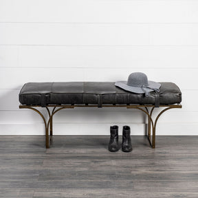 Jessie Black/Gold Leather Seat Accent Bench - Ornate Home