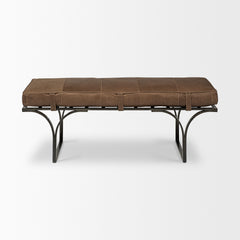 Jessie Brown/Black Leather Seat Accent Bench - Ornate Home