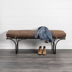 Jessie Brown/Black Leather Seat Accent Bench - Ornate Home