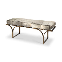 Jessie White/Gray/Gold Hair-On-Hide Seat Accent Bench