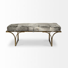 Jessie White/Gray/Gold Hair-On-Hide Seat Accent Bench