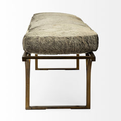 Jessie White/Gray/Gold Hair-On-Hide Seat Accent Bench