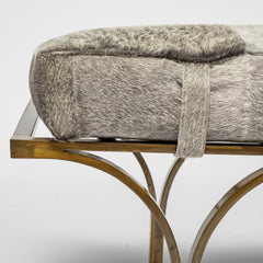 Jessie White/Gray/Gold Hair-On-Hide Seat Accent Bench
