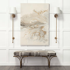 Jessie White/Gray/Gold Hair-On-Hide Seat Accent Bench - Ornate Home