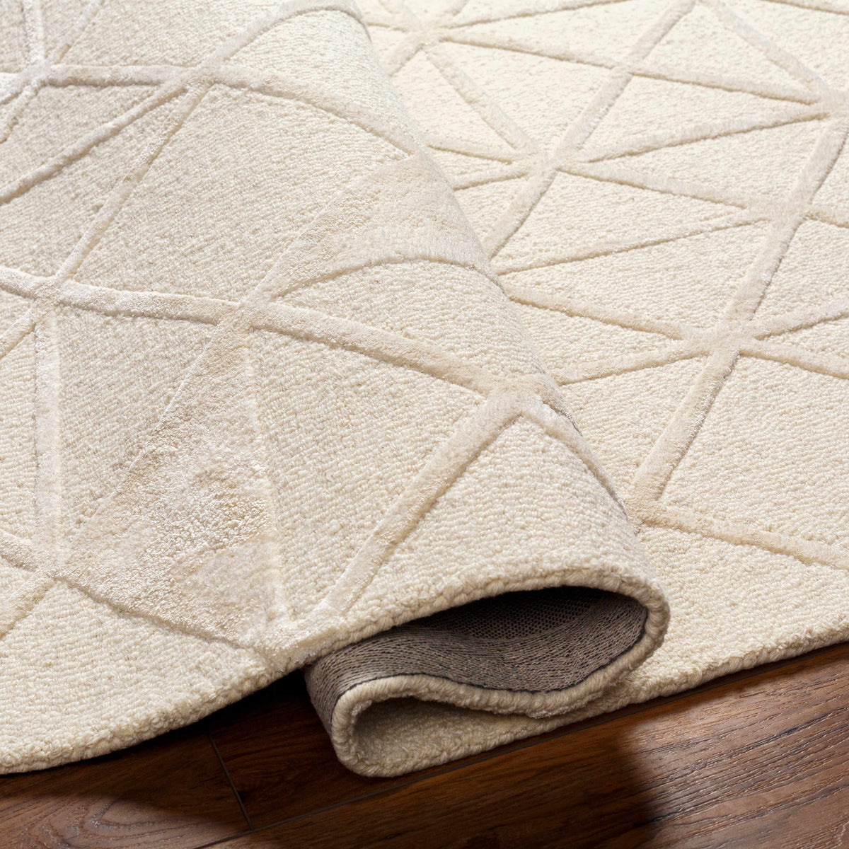 Jevau Beige Geometric Hand Tufted Wool Area Rug - Clearance - Ornate Home