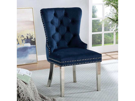 Jewett Blue & Chrome Wingback Chair (Set of 2) - Ornate Home