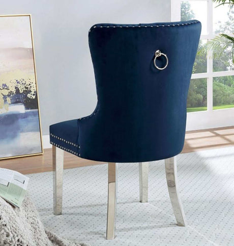 Jewett Blue & Chrome Wingback Chair (Set of 2) - Ornate Home