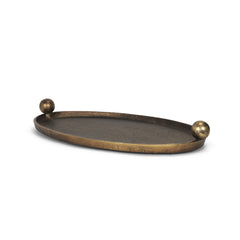 Jianna Antiqued Gold Large Oval Textured Metal Tray with Handles - Ornate Home