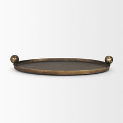 Jianna Antiqued Gold Large Oval Textured Metal Tray with Handles - Ornate Home