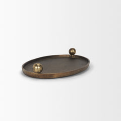 Jianna Antiqued Gold Large Oval Textured Metal Tray with Handles - Ornate Home