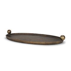 Jianna Antiqued Gold Small Oval Textured Metal Tray with Handles