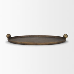 Jianna Antiqued Gold Small Oval Textured Metal Tray with Handles