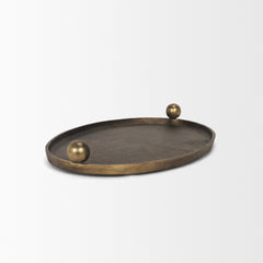 Jianna Antiqued Gold Small Oval Textured Metal Tray with Handles