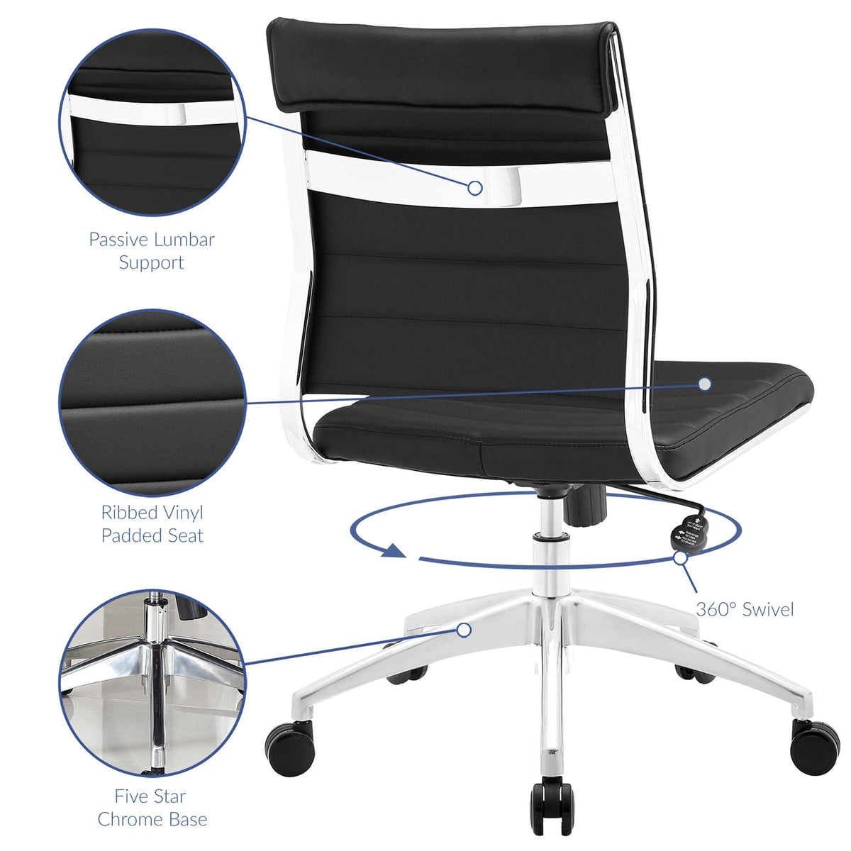 Jive Black Armless Mid Back Office Chair - Ornate Home