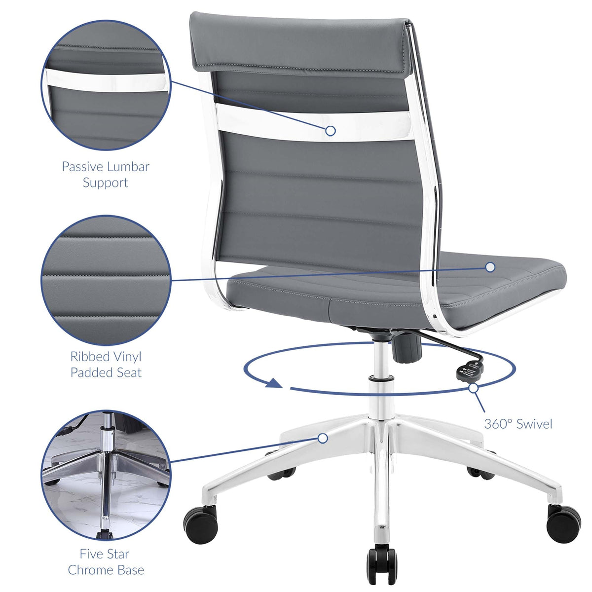 Jive Gray Armless Mid Back Office Chair - Ornate Home