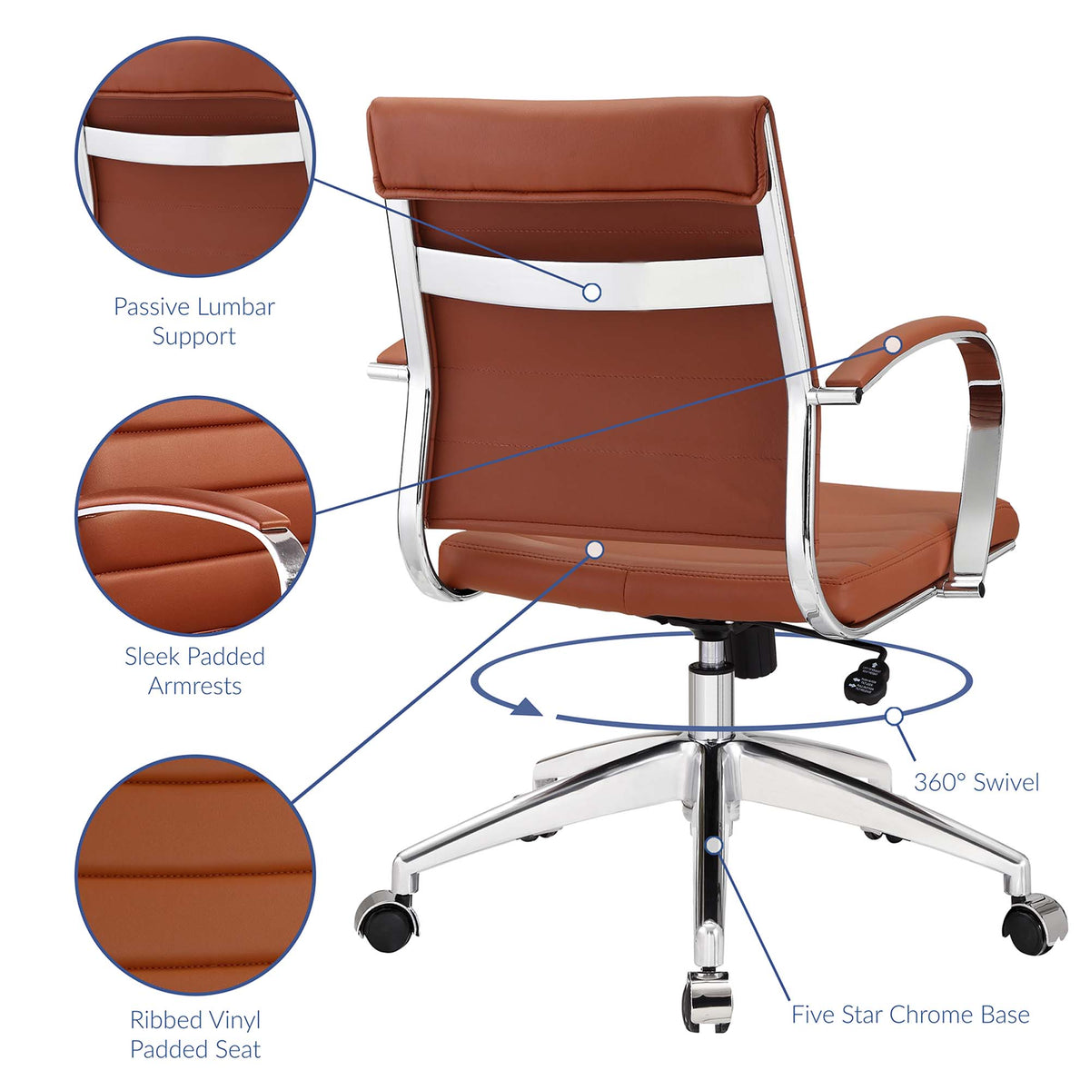 Jive Terracotta Mid Back Office Chair - Ornate Home