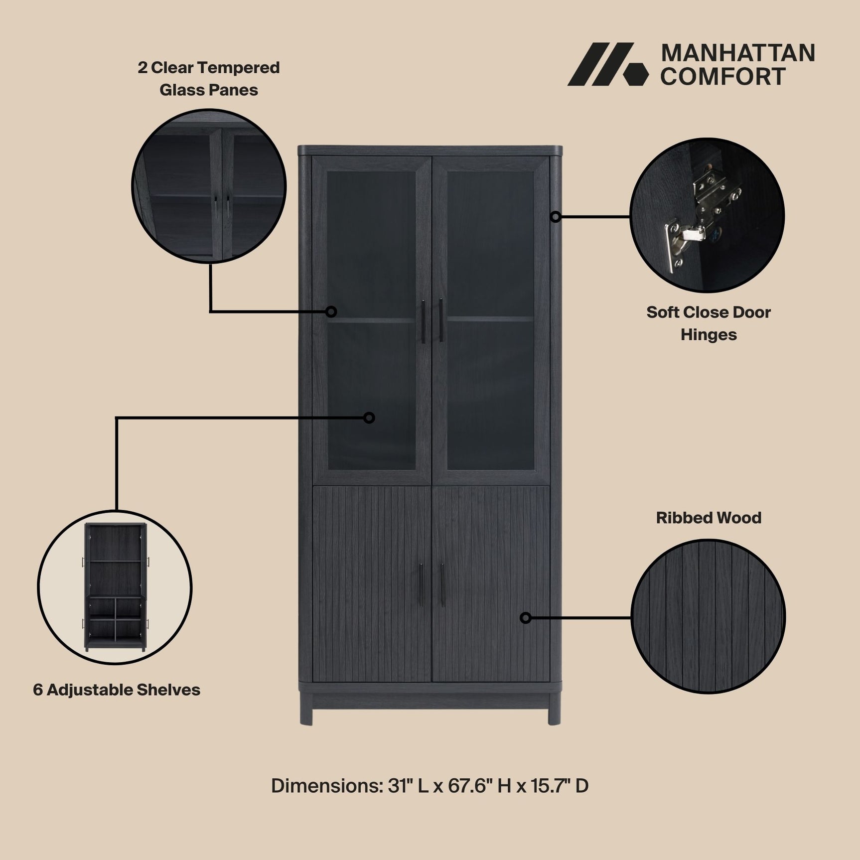 Jodie Bookcase in Charcoal Grey (set of 2) - Ornate Home