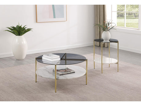 Jonelle Gold 2-piece Round Coffee and End Table Set - Ornate Home