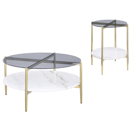 Jonelle Gold 2-piece Round Coffee and End Table Set - Ornate Home