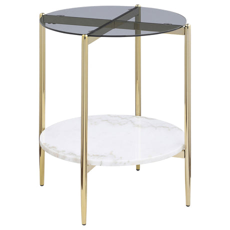 Jonelle Gold 2-piece Round Coffee and End Table Set - Ornate Home