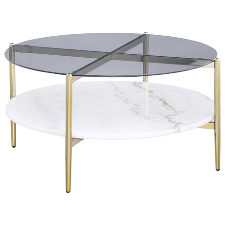 Jonelle Gold 2-piece Round Coffee and End Table Set - Ornate Home
