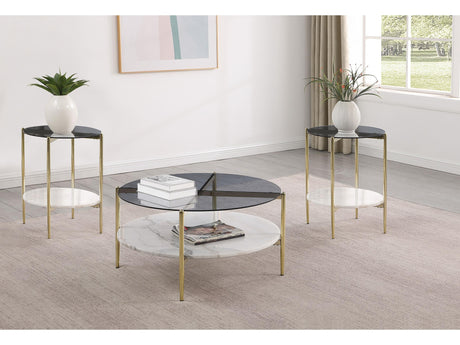 Jonelle Gold 3-piece Round Coffee and End Table Set - Ornate Home