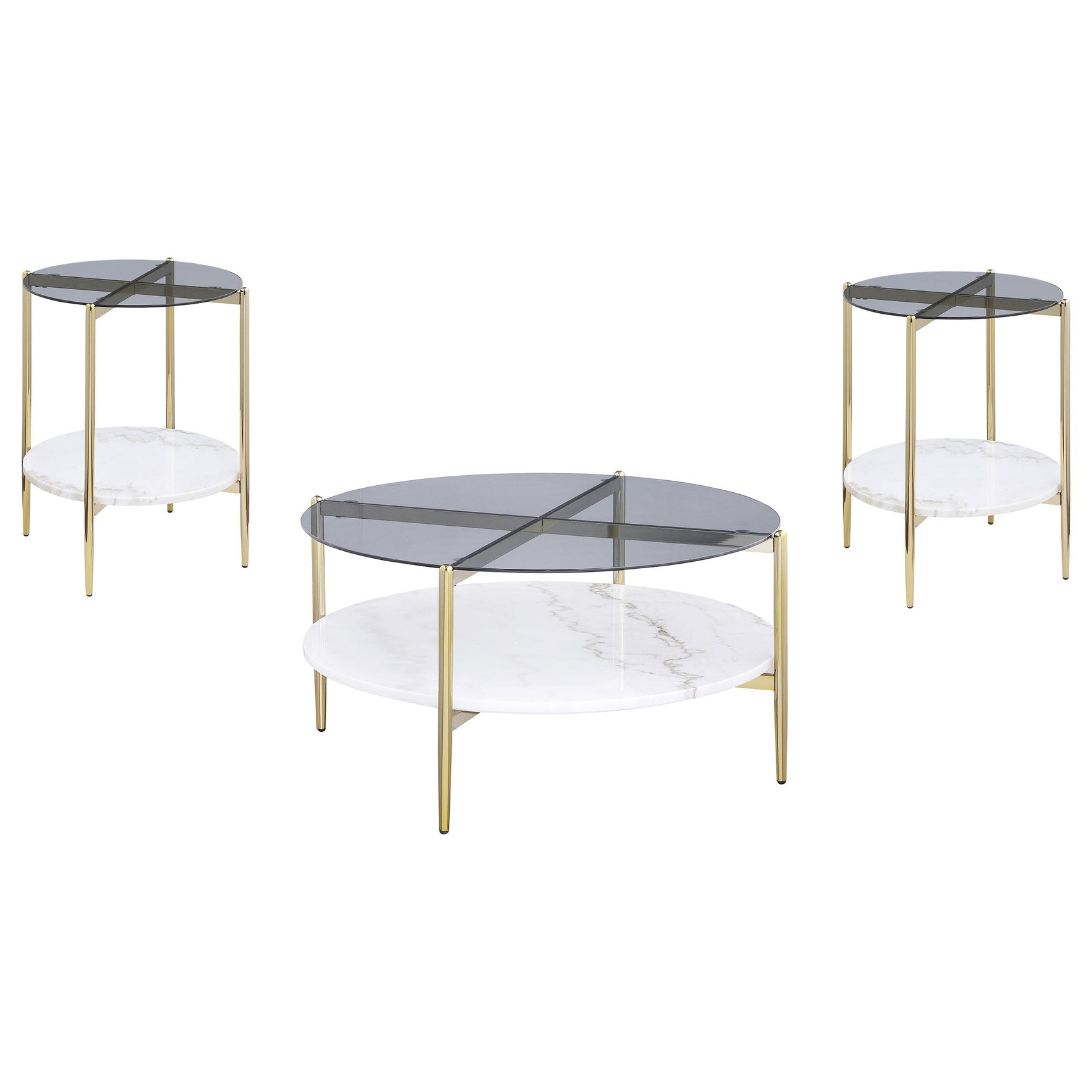 Jonelle Gold 3-piece Round Coffee and End Table Set - Ornate Home