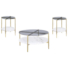 Jonelle Gold 3-piece Round Coffee and End Table Set - Ornate Home
