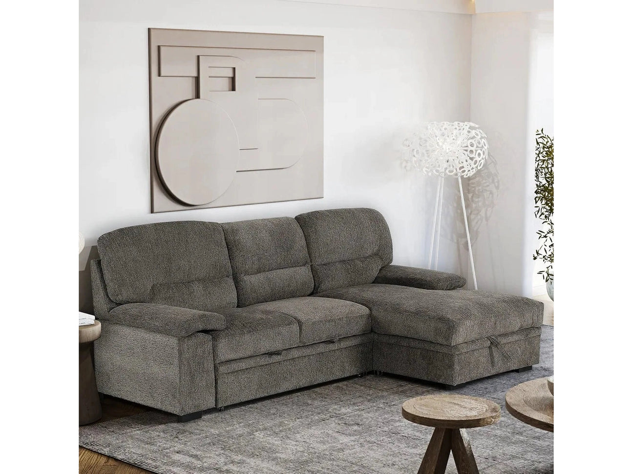 Jordan Charcoal 2pc L Shaped Sectional Sleeper w/ Storage - Ornate Home