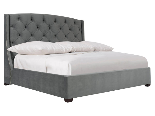 Jordan Grey Tall Headboard with Nailheads Fabric Shelter King Bed - Ornate Home