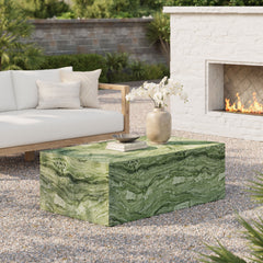 Jordana Green Marble Square Plinth Indoor - Outdoor Patio Concrete Coffee Table - Ornate Home