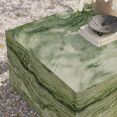 Jordana Green Marble Square Plinth Indoor - Outdoor Patio Concrete Coffee Table - Ornate Home