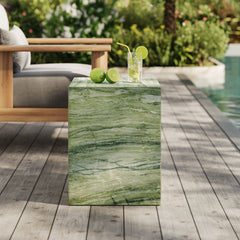 Jordana Green Marble Square Plinth Indoor - Outdoor Patio Concrete Side Table - Ornate Home