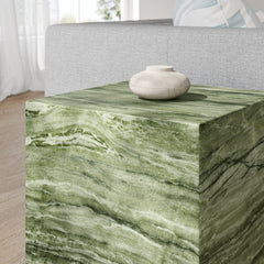 Jordana Green Marble Square Plinth Indoor - Outdoor Patio Concrete Side Table - Ornate Home