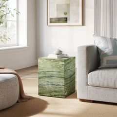 Jordana Green Marble Square Plinth Indoor - Outdoor Patio Concrete Side Table - Ornate Home