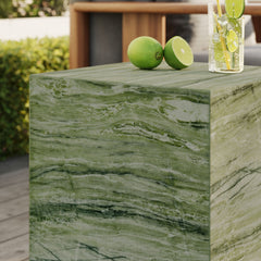 Jordana Green Marble Square Plinth Indoor - Outdoor Patio Concrete Side Table - Ornate Home