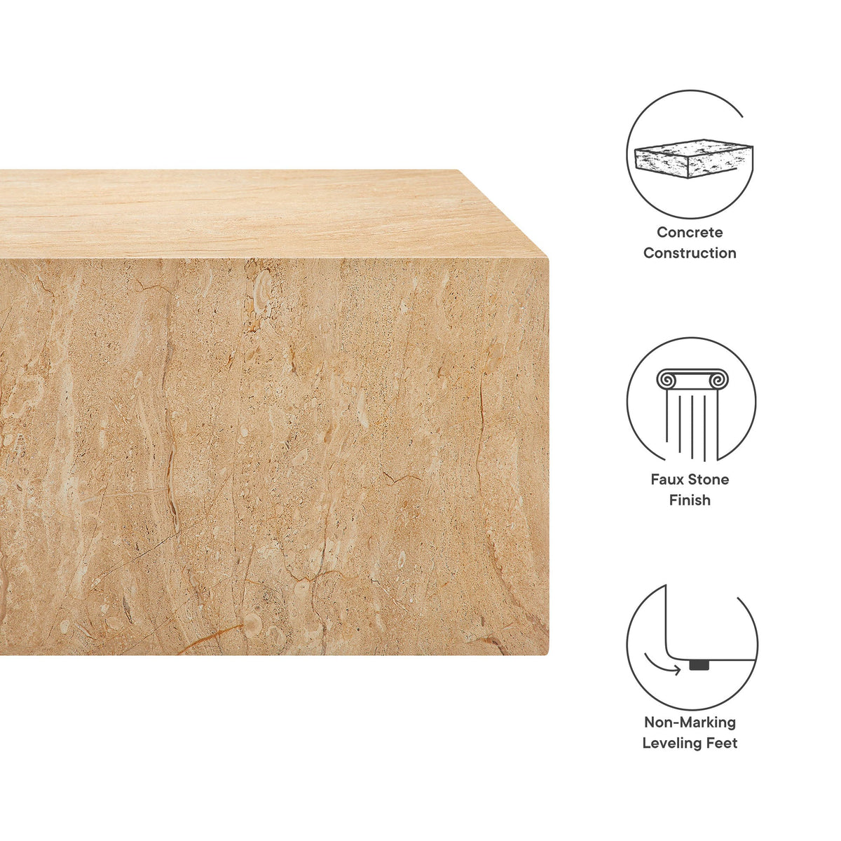 Jordana Travertine Square Plinth Indoor - Outdoor Patio Concrete Coffee Table - Ornate Home