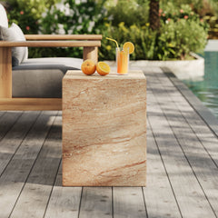 Jordana Travertine Square Plinth Indoor - Outdoor Patio Concrete Side Table - Ornate Home