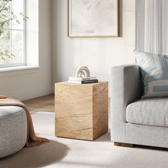 Jordana Travertine Square Plinth Indoor - Outdoor Patio Concrete Side Table - Ornate Home