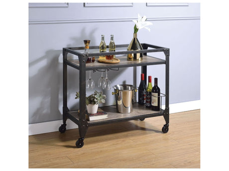 Jorgensen Rustic Oak & Charcoal Serving Cart - Ornate Home