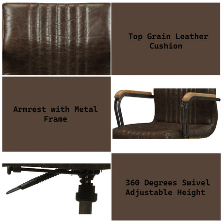 Joslin Distress Chocolate Top Grain Leather Office Chair - Ornate Home