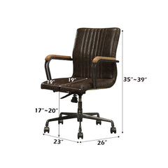 Joslin Distress Chocolate Top Grain Leather Office Chair - Ornate Home