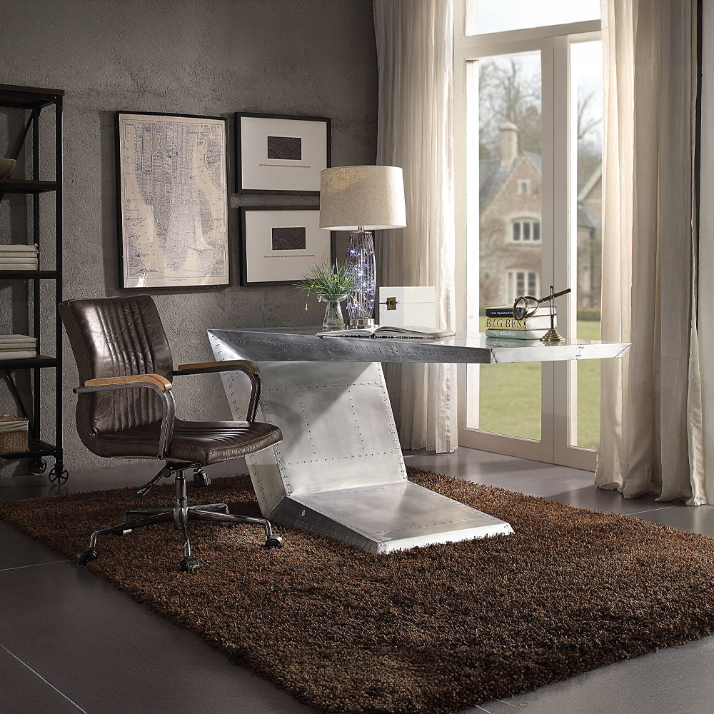 Joslin Distress Chocolate Top Grain Leather Office Chair - Ornate Home