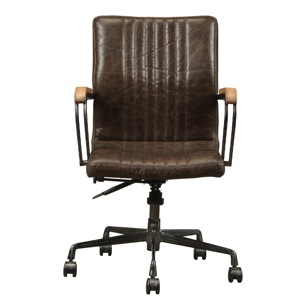 Joslin Distress Chocolate Top Grain Leather Office Chair - Ornate Home
