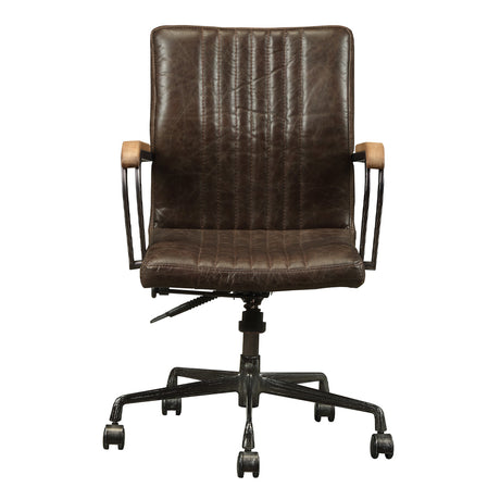 Joslin Distress Chocolate Top Grain Leather Office Chair - Ornate Home