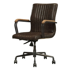 Joslin Distress Chocolate Top Grain Leather Office Chair - Ornate Home