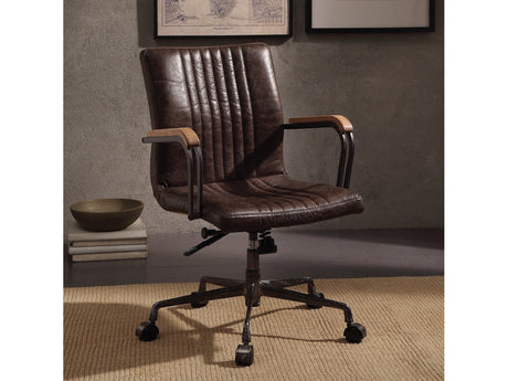 Joslin Distress Chocolate Top Grain Leather Office Chair - Ornate Home